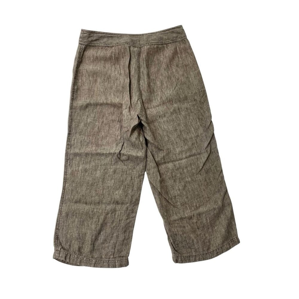 J Jill 100% Linen Cropped Wide-Leg Pants Culottes Coastal Brown size 10 PETITE - Picture 4 of 5